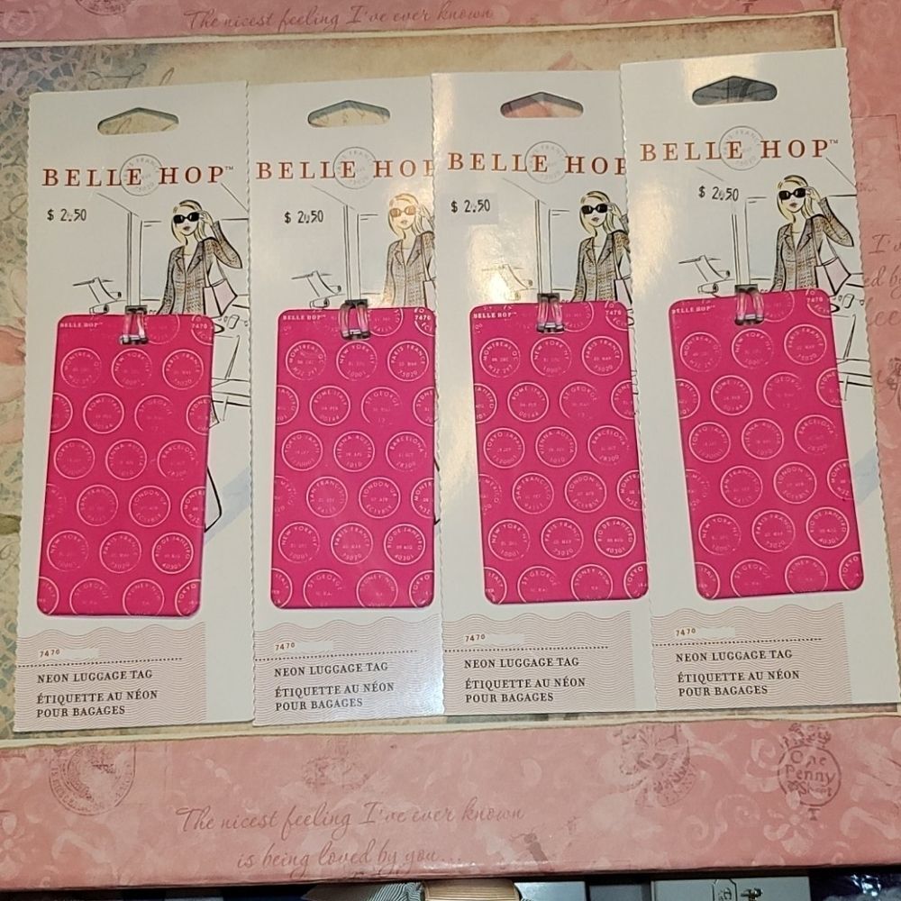 4- Belle Hop Pink Neon Luggage Tag